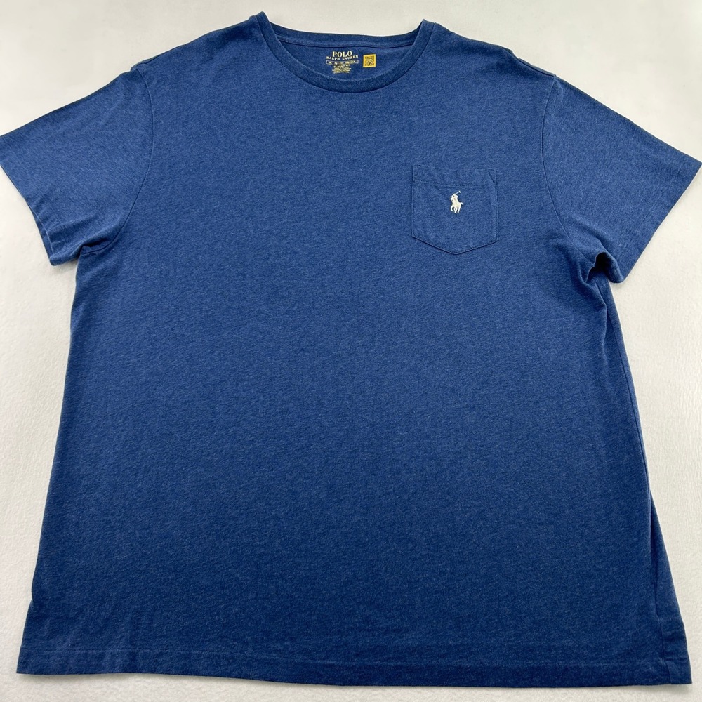 Polo Ralph Lauren Mens XL Blue Heathered Pocket T-Shirt Classic Fit Pony Logo